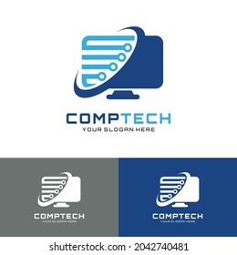 Computer Tech, Computer repair, Computer services, Screen Computer logo designs concept, tech logo template set vector icon illustration design