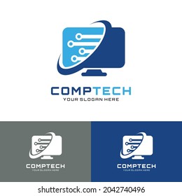 Computer Tech, Computer repair, Computer services, Screen Computer logo designs concept, tech logo template set vector icon illustration design