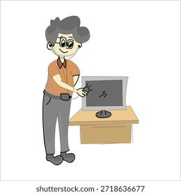 Técnico informático sosteniendo una Ilustración vectorial de monitor rota