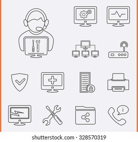 Computer Technician Icons thin line style
