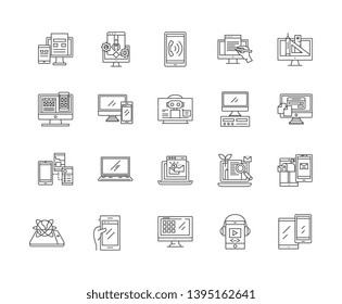 Computer technician line icons, signs, vector set, outline illustration concept 