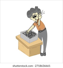 Computer technician repairing electronic circuit board vector illustration