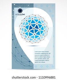 Computer technologies creative advertisement brochure. Abstract three-dimensional blue shape, vector design element.

