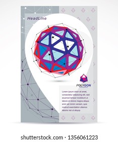 Computer technologies creative advertisement brochure. 3D engineering vector, colorful abstract polygonal shape.