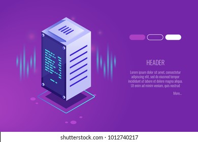 Computer technologies, datacenter, server room, web hosting and dedicated servers, high digital technologies  isometric gradient vector