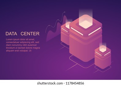 Computer technologies, datacenter, server room, web hosting and dedicated servers, high digital technologies  isometric gradient vector