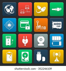 computer, technology 16 icons universal set for web and mobile flat