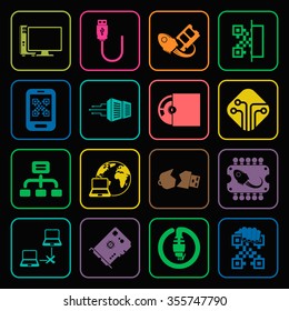 computer, technology 16 icons universal set for web and mobile flat
