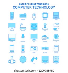 Computer Technology Blue Tone Icon Pack - 25 Icon Sets