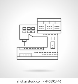 Computer technology for a dressmaking, sewing and embroidery. Applications for factory. Flat line style vector icon