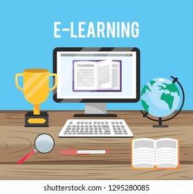 computer technology with education cup and book