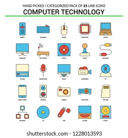 Computer Technology Flat Line Icon Set - Business Concept Icons Design