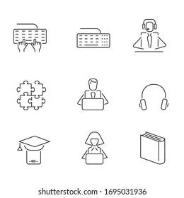 Computer, technology, it headphones, keyboard, puzzles Line Web Glyph Icons. Vector Illustration of Forecast Outline and Solid Symbols. Vector for mobile app, web design, UI design, pictograms