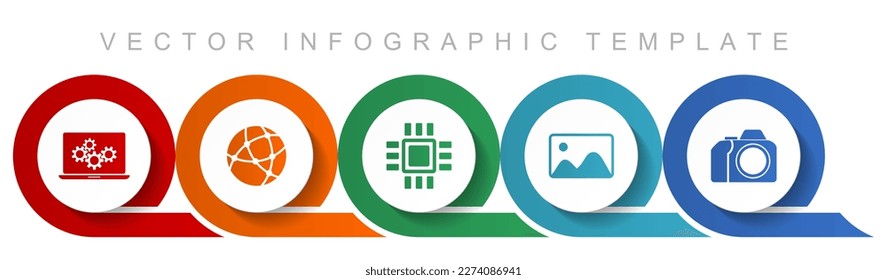 Computer and technology icon set, miscellaneous icons such as laptop, network, chip, image and photo camera for webdesign and mobile applications, flat design infographic vector template in eps 10