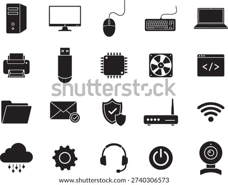 Computer and Technology Icon Set in Silhouette Style