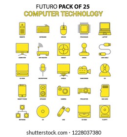 Computer Technology Icon Set. Yellow Futuro Latest Design icon Pack