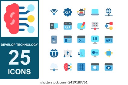 computer technology icon set.full color flat style.contains internet,code,management,innovation,organization,pictogram,planning,research,solution,website,analysis,application.good for website icon.