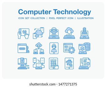 Computer Technology Icons Set. UI Pixel Perfect Well-crafted Vector Thin Line Icons. The illustrations are a vector.