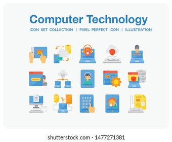 Computer Technology Icons Set. UI Pixel Perfect Well-crafted Vector Thin Line Icons. The illustrations are a vector.