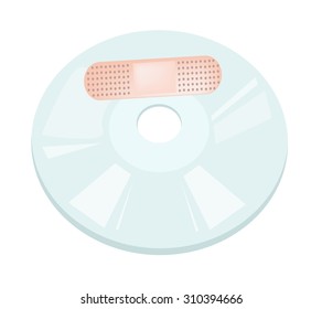 Computer and Technology, IIllustration of CD, DVD with Software Patch Isolated on White Background.