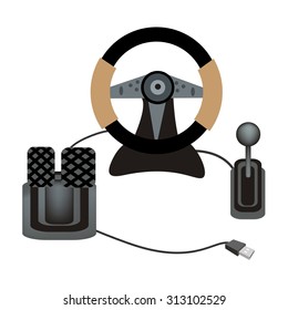 Computer and Technology, Illustration of Computer Steering Wheel Used to Control Video Games or Computer Games.