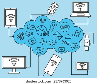 Computer technology and its interface. Set of vector icons.