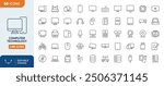 Computer technology Line Editable Icons set. computers, smart phone, watches, speaker, tablet, and more.