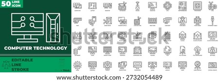 Computer Technology Line Editable Icons set