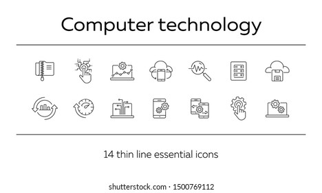 Computer technology line icon set. Database, cogwheel, settings. Network concept. Can be used for topics like hosting, connection, update
