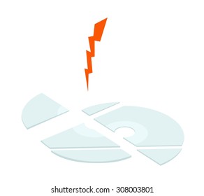 Computer and Technology, Lots of Broken CD, DVD or Blu-Ray Disc Isolated on White Background.