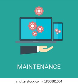 Computer technology maintenance vector illustration background in flat style. Suitable for web banners, social media, postcard, presentation and many more.