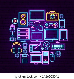 Computer Technology Neon Concept. Vector Illustration of Electronics Promotion.