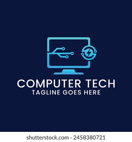 computer technology and computer repair logo design inspiration template. desktop service logotype