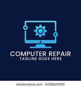 computer technology and computer repair logo design inspiration template. desktop service logotype