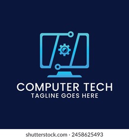 computer technology and computer repair logo design inspiration template. desktop service logotype