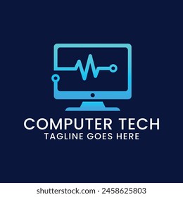 computer technology and computer repair logo design inspiration template. desktop service logotype