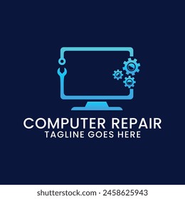 computer technology and computer repair logo design inspiration template. desktop service logotype