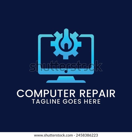 computer technology and computer repair logo design inspiration template. desktop service logotype