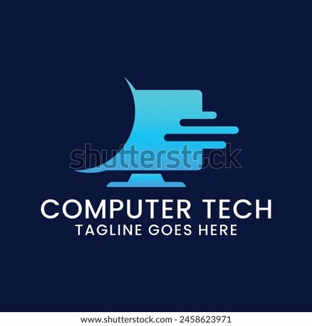 computer technology and computer repair logo design inspiration template. desktop service logotype