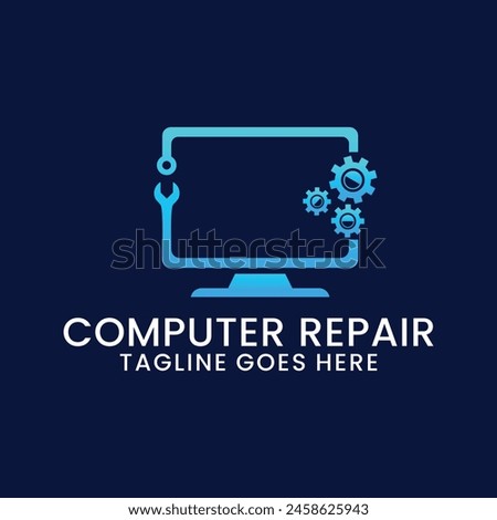 computer technology and computer repair logo design inspiration template. desktop service logotype