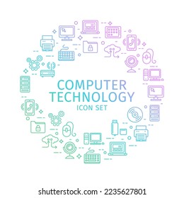 Computer Technology Round Design Template Thin Line Icon Concept for Promotion, Marketing and Advertising. Vector illustration