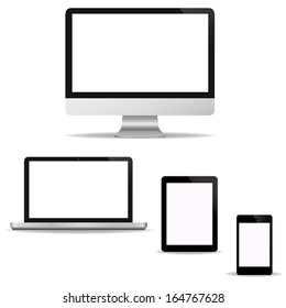 Computer Technology Screen Set - Laptop, Tablet PC, Smart phone new Digital Technology design on white background in vector