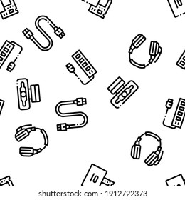 Computer Technology Seamless Pattern Vector Thin Line. Illustrations