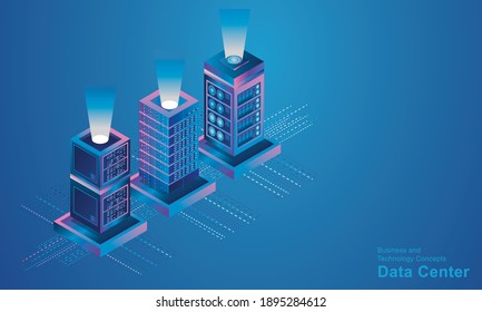 Computer Technology Server Room Digital Device Isometric Concept Cloud Storage Communication With The Network Online Devices Uploads Download Information Data In A Database On Cloud Services  Vector