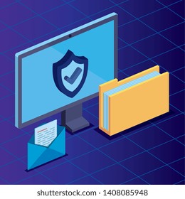 computer technology with shield security and folder documents