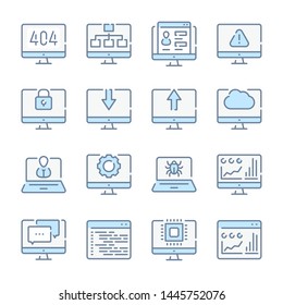 Computer technology, Software and Preferences related blue line colored icons.