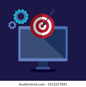 computer technology and target with arrow and gears