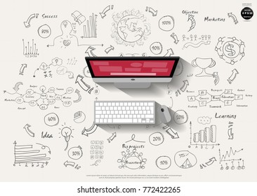 Computer und Technologie, Text vielfältig - moderne Ideen und Konzepte Vektorgrafik Business mit Icon, Pfeil, Welt, Text 10%-100%.