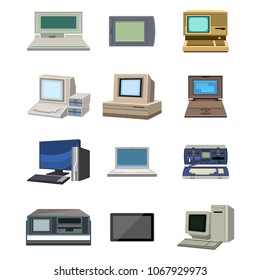 Computer technology vector evolution display telecommunication equipment metal pc monitor frame modern office network.