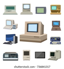 Computer technology vector evolution display telecommunication equipment metal pc monitor frame modern office network.